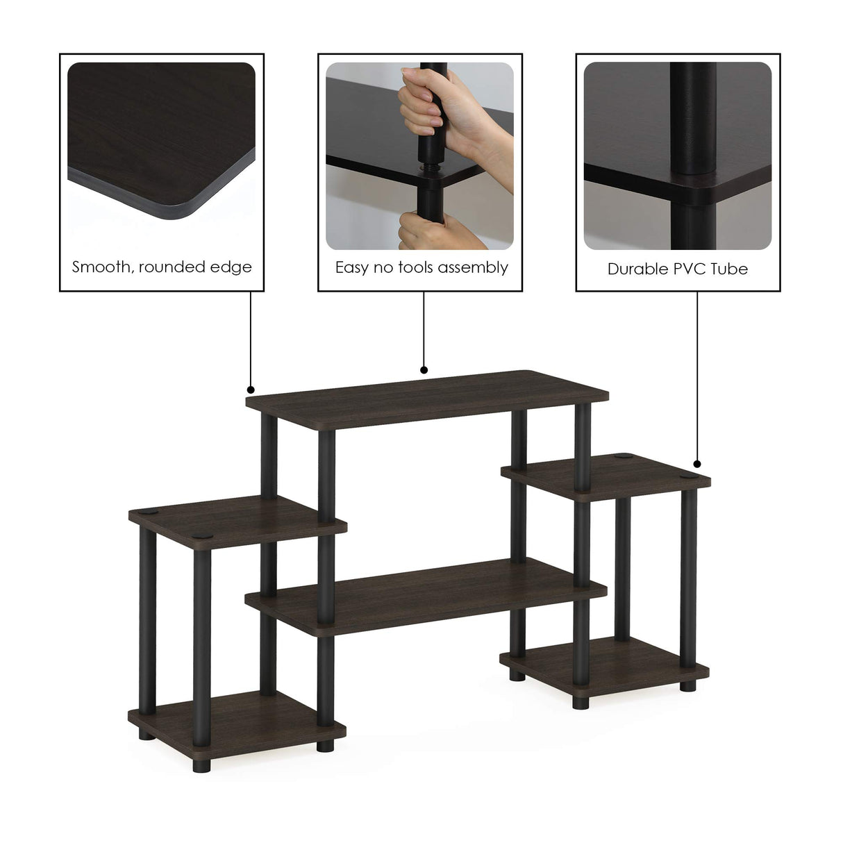 Furinno Turn-N-Tube No Tools Entertainment TV Stands, Dark Brown/Black Furinno