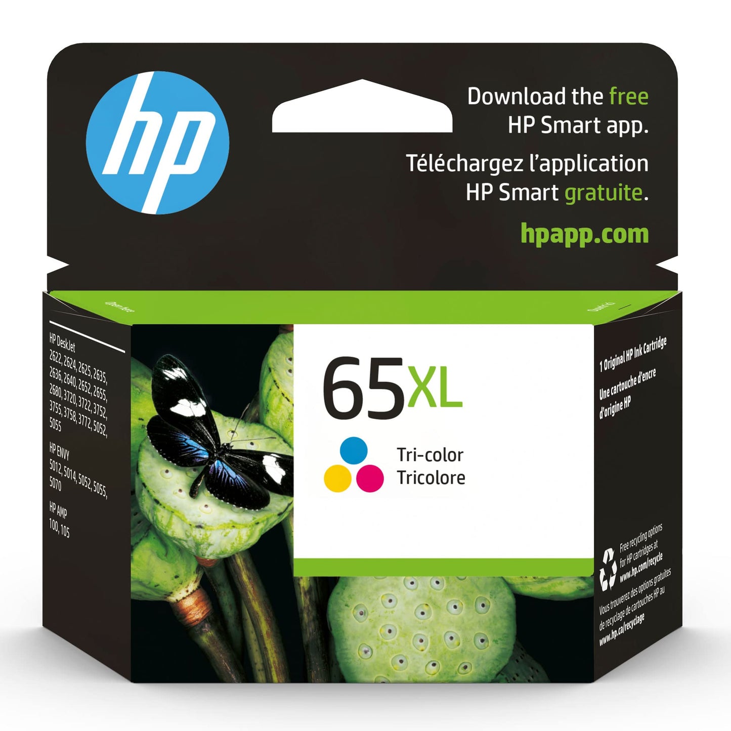 HP 65XL Tri-color High-yield Ink Cartridge | Works with HP AMP 100 Series, HP DeskJet 2600, 3700 Series, HP ENVY 5000 Series | Eligible for Instant Ink | N9K03AN