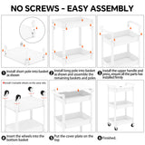 Steehoom 3-Tier Utility Rolling Cart with Cover Top Board, Mobile Utility Cart with Lockable Casters Multi-Functional Storage Trolley for Office, Bathroom, Kitchen, Garden, Laundry Room (White) Steehoom