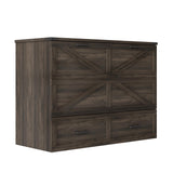 P PURLOVE Full Farmhouse Murphy Bed with Charging Station, Mobile Cabinet Bed with Large Storage Drawer for Guest-Room and Small Bedroom (Rustic Gray) P PURLOVE