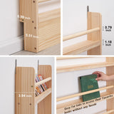 SweetBin Kids Bookshelf 4-Tier - Space-Saving Behind The Door Storage Shelf - Pine Wood Thin Bookshelf 4 Shelves Wall Mounted - Suitable for Children's Books in Bedroom, Living Room and Nursery SweetBin