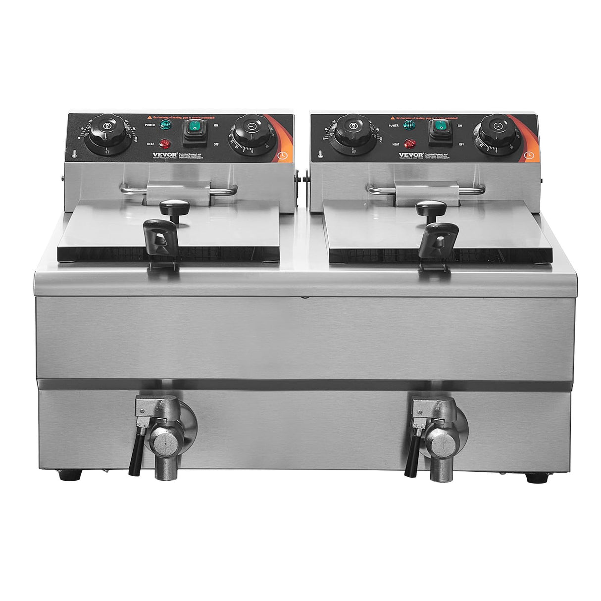 VEVOR Commercial Deep Fryer, Dual Tank 3000W Electric Countertop Fryer with Basket, 2 x 11.6Qt/11L Double Stainless Steel Oil Fryer with Oil Filtration, Time & Temp Control, for Kitchen Restaurant Use VEVOR