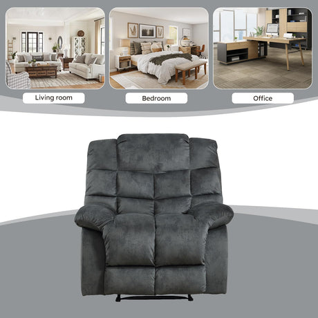 EBELLO Manual Recliner Chair, Overstuffed Reclining Sofa with Soft Padded Headrest and Armrest, Soft Fabric Single Couch for Living Room, Grey Green EBELLO