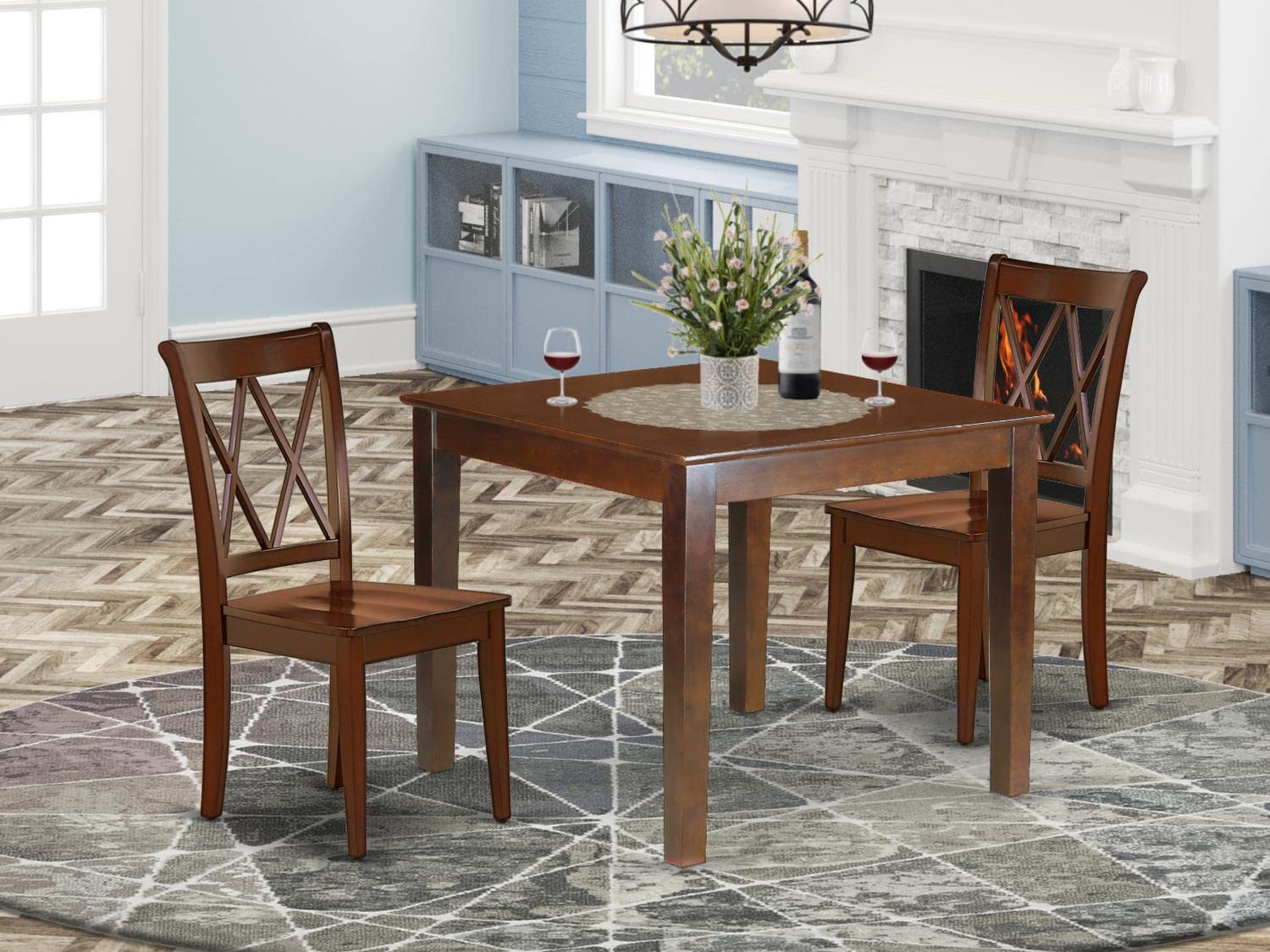 East West Furniture OXCL3-MAH-W Oxford 3 Piece Modern Set Contains a Square Wooden Table and 2 Dining Chairs, 36x36 Inch - WoodArtSupply