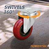 POWERTEC 3 Inch Swivel Caster Wheels Set of 4 with 640 lbs Loads, Heavy Duty Plate Casters, PU Castor Wheels for Furniture, Cart, Dolly and Workbenches (17206) POWERTEC