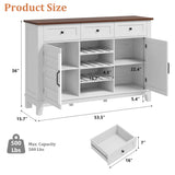 IDEALHOUSE 53.5'' Farmhouse Buffet Cabinet with Storage, 36'' Tall Wood Rustic Sideboard with 3 Drawer, Reversible Wine Rack and Adjustable Shelf, Coffee Bar for Dining Room, Kitchen, White IDEALHOUSE