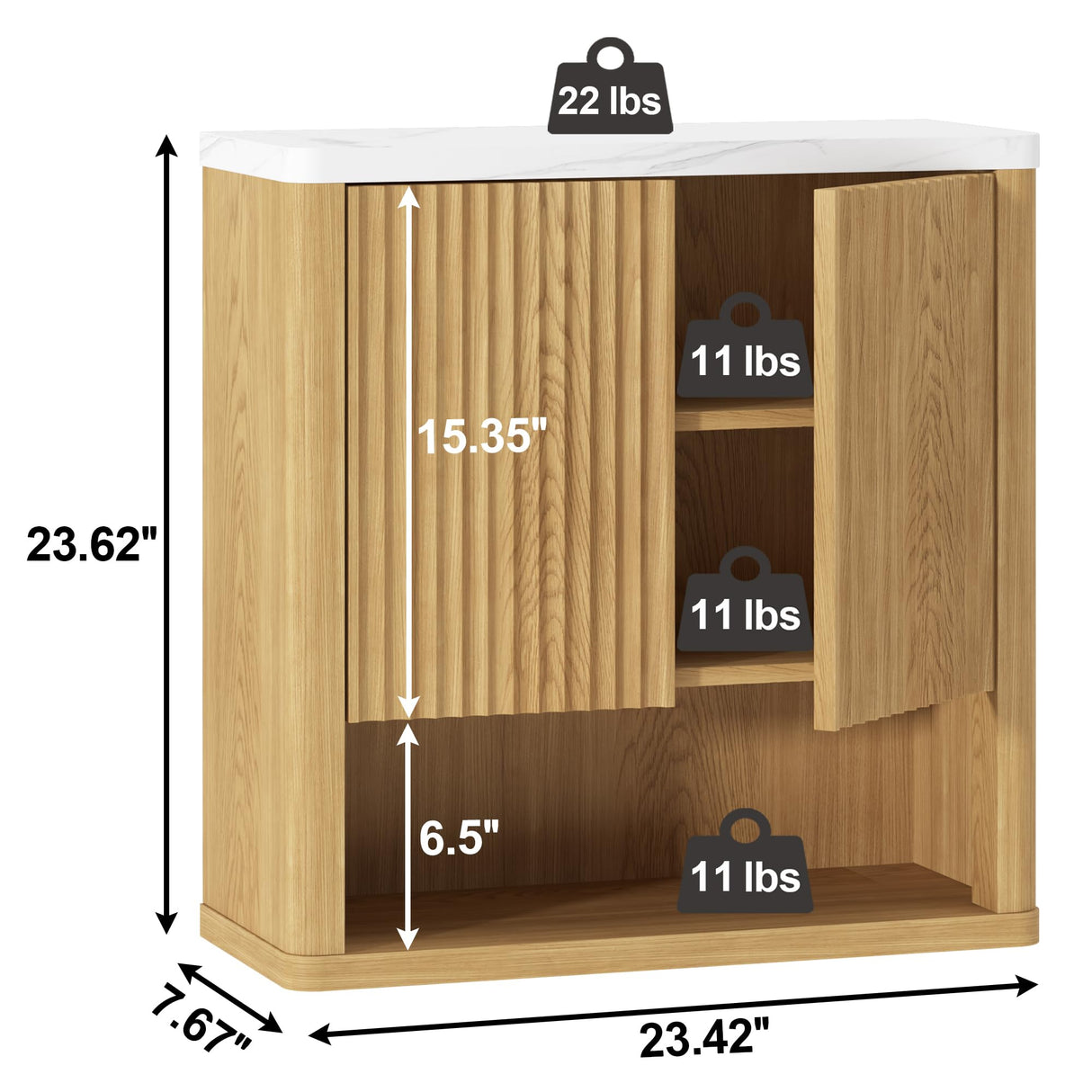 HOMEFORT Bathroom Wall Cabinet, Medicine Cabinets, Over The Toilet Storage Cabinet with 2 Doors, Adjustable Shelf and Faux Marble Top, Natural Oak HOMEFORT