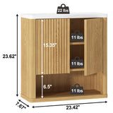 HOMEFORT Bathroom Wall Cabinet, Medicine Cabinets, Over The Toilet Storage Cabinet with 2 Doors, Adjustable Shelf and Faux Marble Top, Natural Oak HOMEFORT