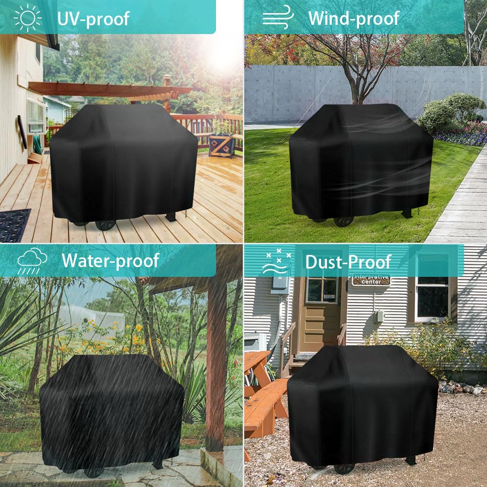 Grill Cover 58 inch, iCOVER Waterproof BBQ Gas Grill Cover, Polyester Easy On/Off, Dustproof Fade Resistant for Weber Char-Broil Nexgrill and More Grills