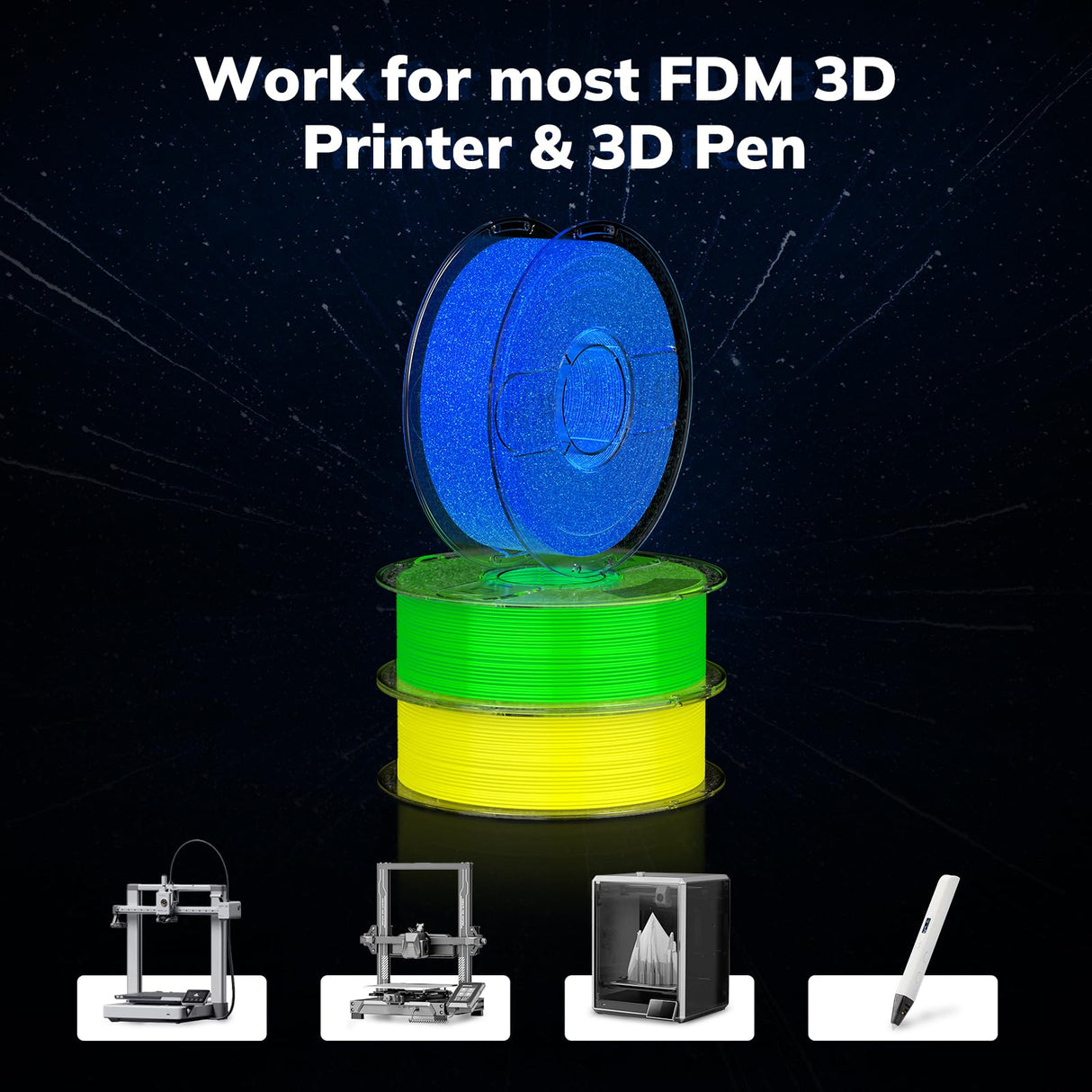 AMOLEN 3D PLA Printer Filament, 1.75mm Glow in The Dark Shiny Firefly Blue PLA Filament for 3D Printing, Best with UV Lamps, 1kg Spool (2.2lbs), Dimensional Accuracy +/- 0.02 mm, Fit Most 3D Printers AMOLEN