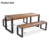 3 PC Outdoor Dining Set with 2 Benches, Acacia Wood Tabletop & Steel Frame, All-Weather Patio Furniture for Backyard, Garden, or Indoor Use, Natural pidock
