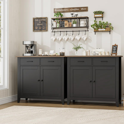 HORSTORS Kitchen Storage Cabinet, Modern Farmhouse Buffet Cabinet with Storage, Coffee Bar with 2 Drawers and 2 Doors, Floor Sideboard Buffet for Living Room, Dining Room, Bathroom, Black/Rus - WoodArtSupply