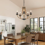 LAMPKEDUO Farmhouse Chandeliers for Dining Room Light Fixture, 5-Light 24 inch Faux Wood Texture Hanging Lighting Fixtures, Rustic Candle Chandeliers for Living Room Kitchen Island Foyer Entryway LAMPKEDUO