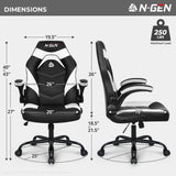 N-GEN Video Gaming Computer Chair Ergonomic Office Chair Desk Chair with Lumbar Support Flip Up Arms Adjustable Height Swivel PU Leather Executive with Wheels for Adults Women Men (White) NEO CHAIR