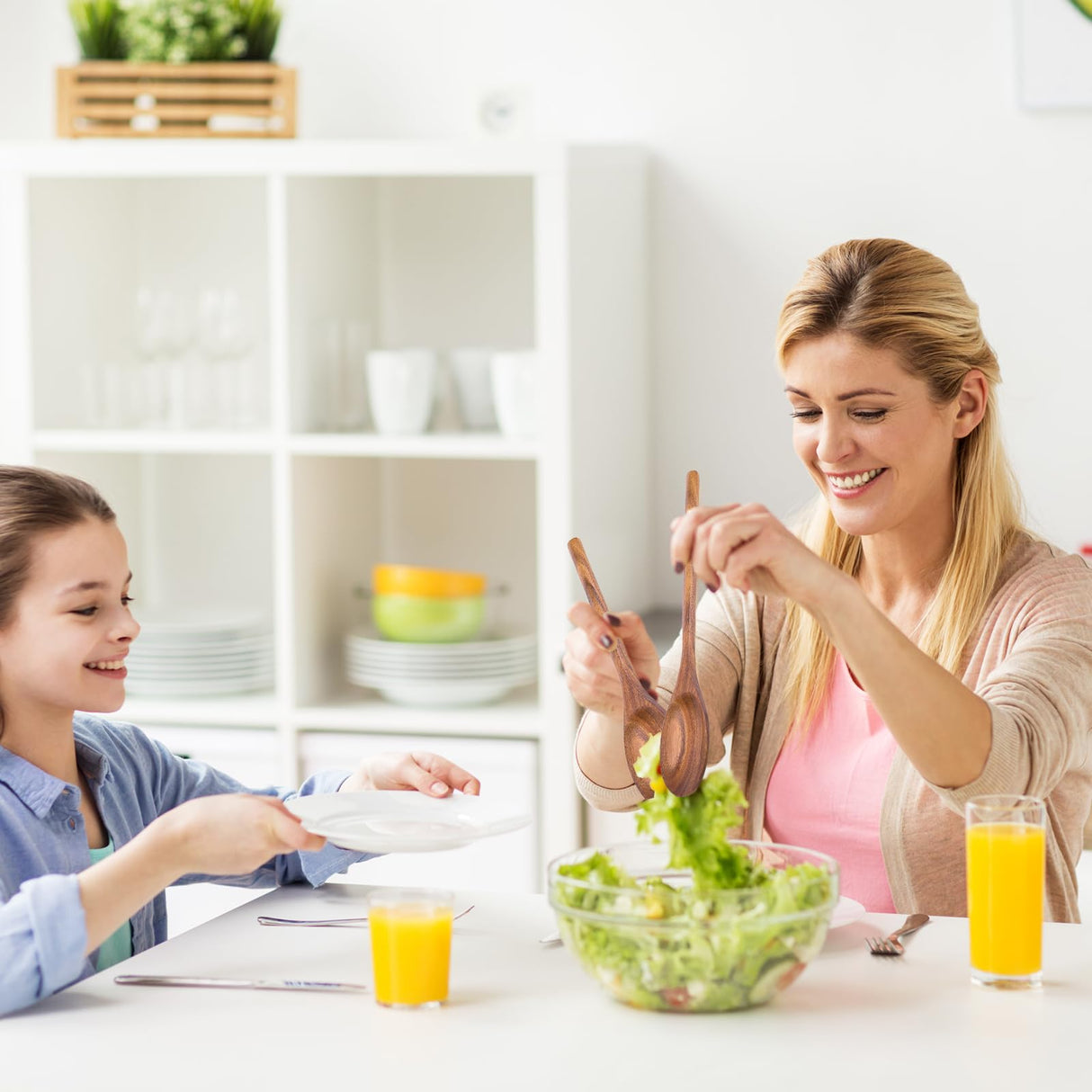 HAKSEN 2PCS Wooden Cooking Spoons, Wooden Kitchen Utensil Large Cooking Spoon for Cooking Serving Mixing HAKSEN