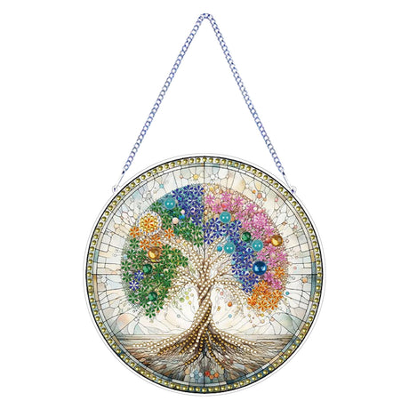 STGLCR DIY 5D Tree of Life Diamond Painting Kits Hanging Sign Wall Art Sign Tree Diamond Art Suncatcher Window Hanging Ornament Window Pendants Home Garden Wall Door 7.8inch STGLCR