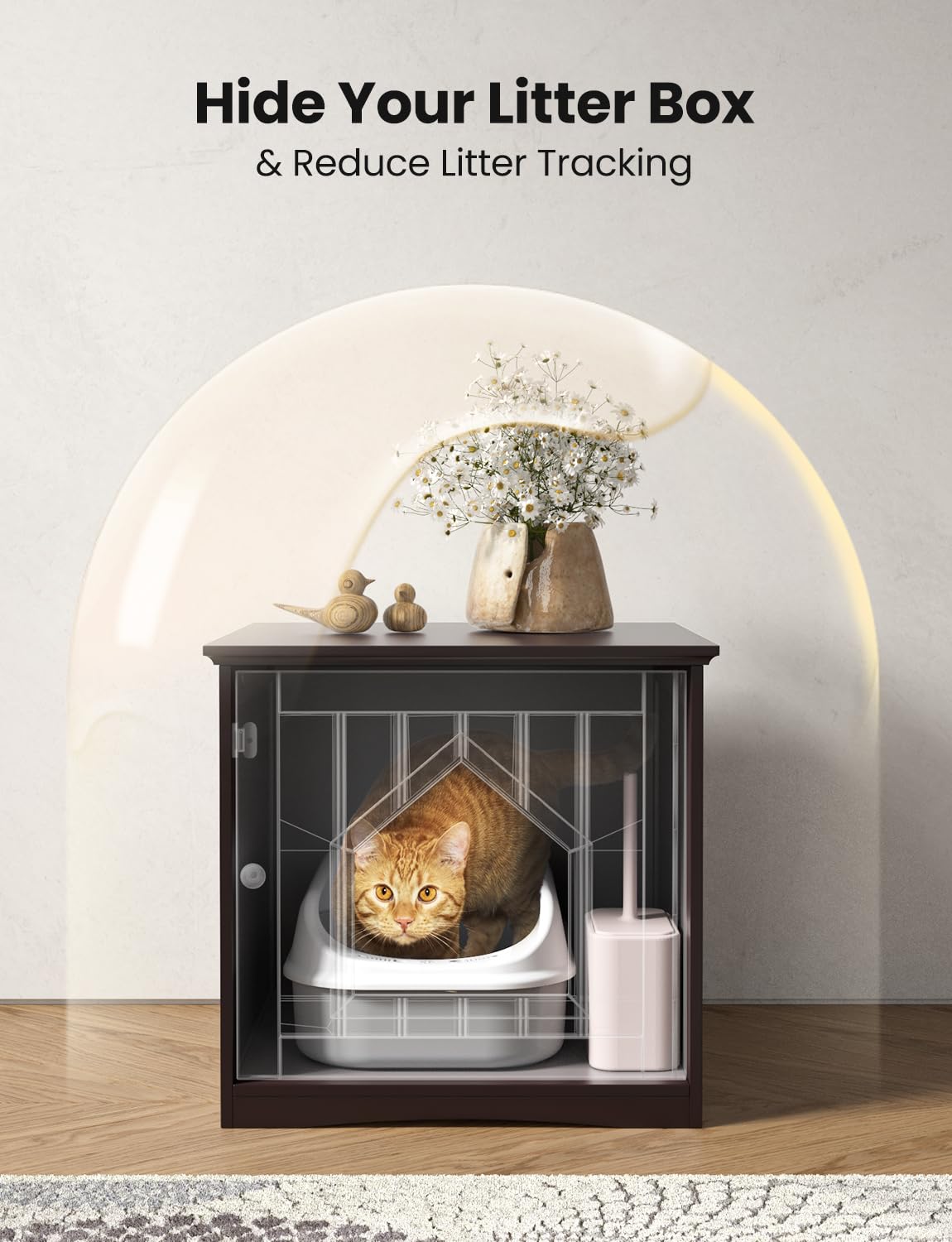 HAPPAWS Cat Litter Box Enclosure Furniture, Modern Hidden Cat Litter Box Enclosure, Sturdy Wooden Night Stand & Cat House Side Table, Easy Assembly, Fit Most of Litter Box, Coffee HAPPAWS