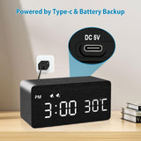 MOSITO Digital Wooden Alarm Clock with Wireless Charging, 0-100% Dimmer, Dual Alarm, Weekday/Weekend Mode, Snooze, Wood LED Clocks for Bedroom, Bedside, Desk, Kids (Black) MOSITO