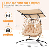 YOLENY Oversized Double Egg Chair with Adjustable Canopy, Patio Hanging Swing Chair, Hammock Chair with Cushion YOLENY