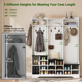 77" Hall Tree with Shoe Storage and Coat Rack, Farmhouse Entryway Bench, 16 Shoe Cubbies & 10 Coat Hooks, 15.8"D x 59"W x 77"H, Freestanding Entrance Storage Cabinet for Entryway Hallway, White Yeyawomy