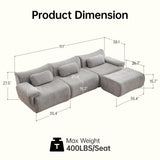 MAXMXX 117”L Shaped Modern Sofa Modular Sectional Cloud Couch with Ottoman,Oversized Boneless Sofa,3+1 Seater Chenille Deep-Seat Sofa with 3 Pillows,Suitable for Living Room or Bedroom (Grey) MAXMXX