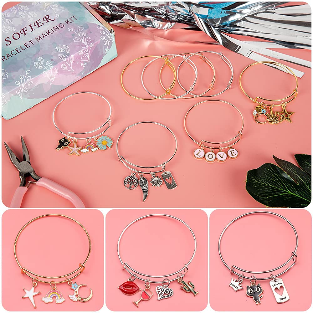 Sofier 542pcs Bangle Bracelet Making Kit DIY Jewelry Making Kit and Supplies Expandable Charm Bracelets Pendants Plier Set Toy Art Craft Gift for Girl Teen Women Adult Sofier