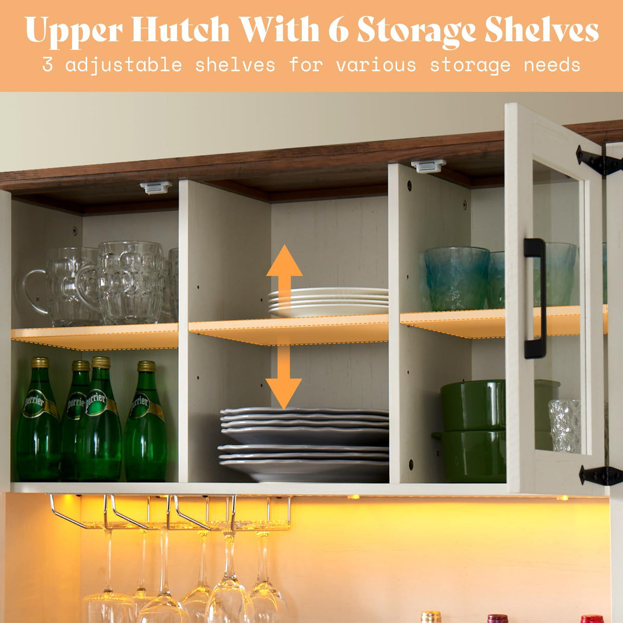 AMERLIFE Coffee Bar Cabinet with Sliding Barn Door, 72" Farmhouse Kitchen Sideboard, Buffet Storage Table, 3 Drawers, LED Lights, Tall Hutch Home Bar for Dining Room, White AMERLIFE