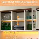 AMERLIFE Coffee Bar Cabinet with Sliding Barn Door, 72" Farmhouse Kitchen Sideboard, Buffet Storage Table, 3 Drawers, LED Lights, Tall Hutch Home Bar for Dining Room, White AMERLIFE