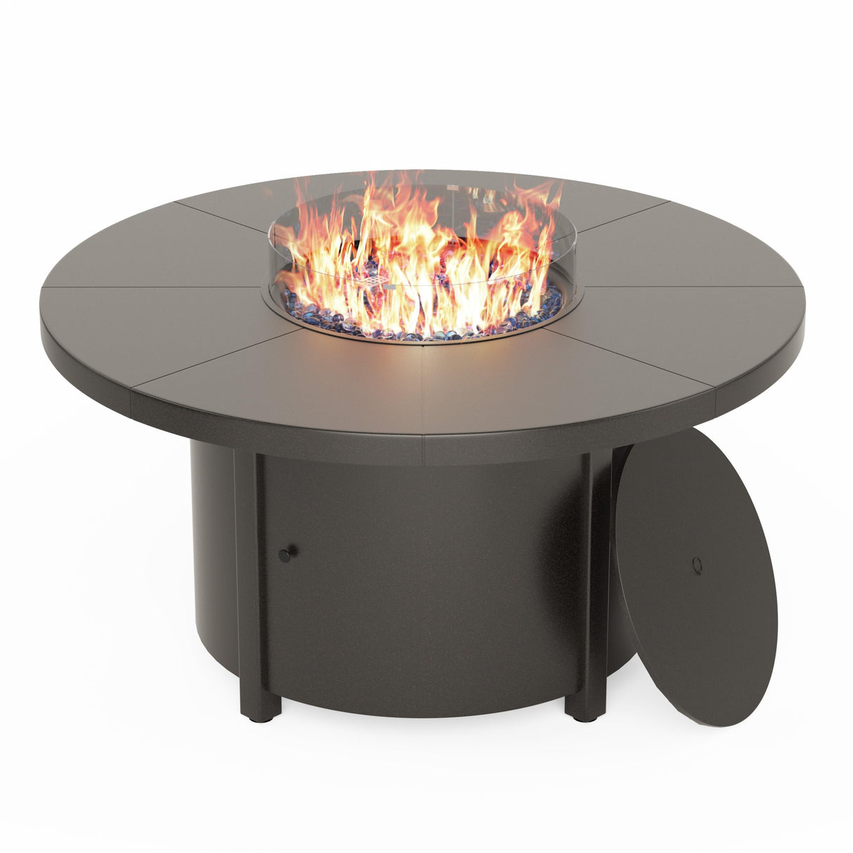 Kullavik 48" Round Propane Fire Pit Table,55000 BTU Auto-Ignitiongas Gas Fire Table with Fire Glass and Lid,Waterproof Cover and Blue Glass Stone,for Patio, Balcony,Garden Kullavik