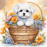 WSLWXSHM Diamond Painting Kits for Adults, Dog Round Full Drill Diamond Art Kits, 5D DIY Paint with Diamonds Crafts for Home Wall Decoration Gifts 12×12Inch Flower Basket WSLWXSHM