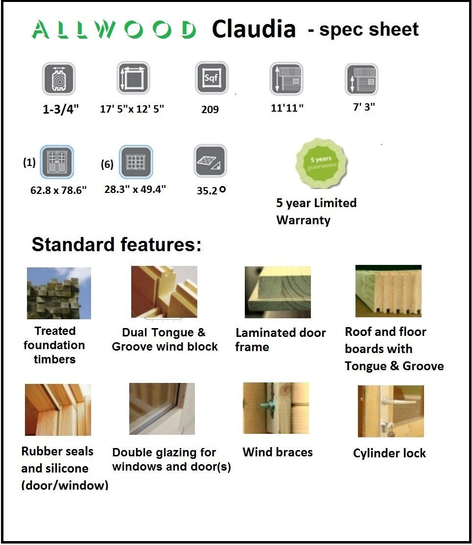 Allwood Spruce Claudia | 209 SQF Cabin Kit, Garden House - WoodArtSupply