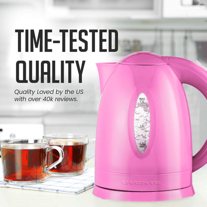 OVENTE Electric Kettle, Hot Water, Heater 1.7 Liter - BPA Free Fast Boiling Cordless Water Warmer - Auto Shut Off Instant Water Boiler for Coffee & Tea Pot - Pink KP72P