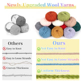 Coopay Yarn for Crocheting, 12 Premium Wool Yarns - 98% Wool 2% Cotton, 1.76oz, 164yds - Crochet Yarn for Clothes, Scarves, Blankets, Shawls (Multicolor) Coopay