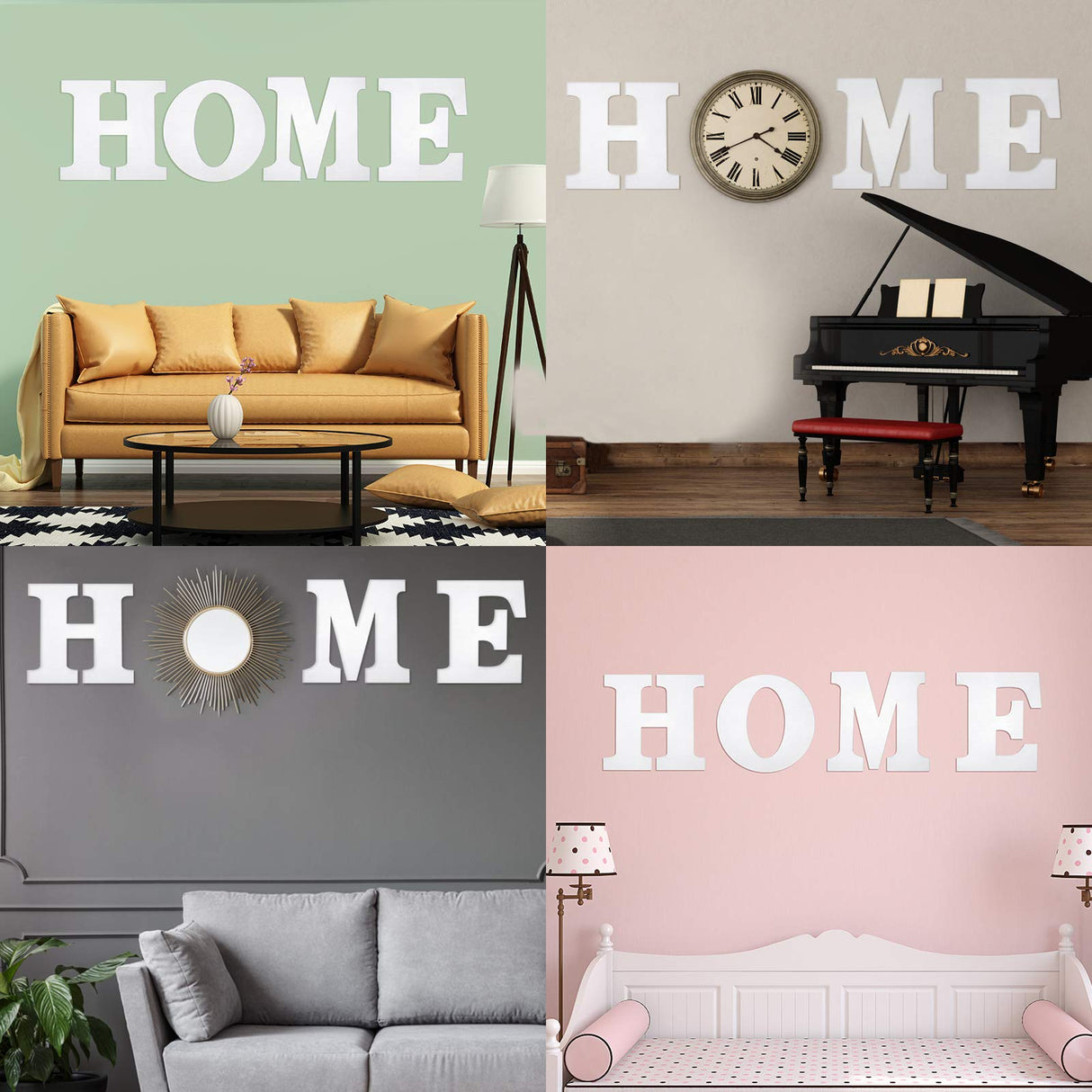 4 Pieces 12 Inch Home Sign Wooden Home Letters Wall Hanging Large Home Sign Decor for Home, Living Room, Farmhouse (White) Jetec