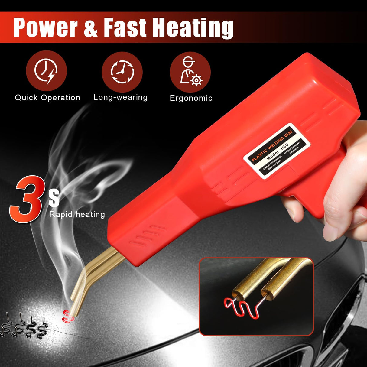ATOLS Plastic Welder, 1000PCS Staples, Plastic Welding Kit, Hot Stapler Kit, Plastic Welder Gun Kit, Car Bumper Repair Kit, Plastic Repair Kit (Corded, Red) ATOLS