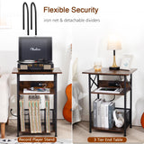 AMHANCIBLE Record Player Stand with Charging Station, Large Turntable Stand with Storage Cabinet, 3 Tier End Table Hold Up to 100 Albums, Record Stand for Vinyl, Living Room, Brown, HETCD012BR-1 AMHANCIBLE