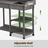 MCombo Potting Bench, Outdoor Garden Potting Table with Dry Sink, Drawer, Storage Shelves, Natural Wooden Work Station for Patio, Backyard and Porch 0458 (Grey) MCombo