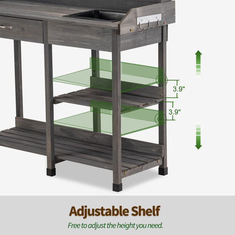 MCombo Potting Bench, Outdoor Garden Potting Table with Dry Sink, Drawer, Storage Shelves, Natural Wooden Work Station for Patio, Backyard and Porch 0458 (Grey) MCombo
