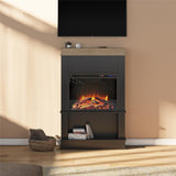 Ameriwood Home Mateo 30 Inch Electric Fireplace with Mantel and Shelf, Replaceable Fireplace Insert Heater, Freestanding, Remote Control, Timer, Realistic Log and Flame Effect, Black Ameriwood Home