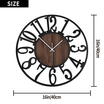 Wall Clock for Living Room Decor- Decorative Antique 16 inches or Larger Silent Non Ticking Black Metal Wood Clocks for Farmhouse,Dining Room,Bedroom,Kitchen,Home Battery Operated Clock Wall  - WoodArtSupply