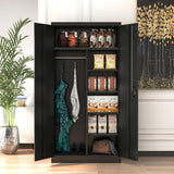 INTERGREAT Metal Wardrobe Cabinets with Lock, 72" Clothing Storage Cabinets with Hanging Rod and 4 Adjustable Shelves, Armoire Wardrobe for Office, School, Employee, Government (Black) INTERGREAT