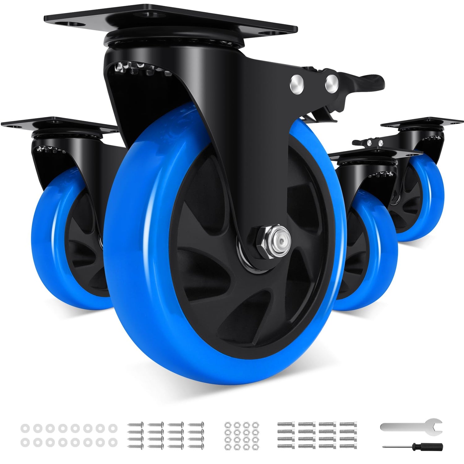 Sibodeer 4Inch Caster Wheels (Set Of 4), Heavy Duty Casters With Brake