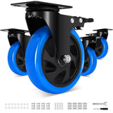 Humagineer 5 Inch Casters Wheel Set of 4, 2200 Lbs Heavy Duty Casters, Safety Locking Industrial Casters with Brake, No Noise Plate Wheels for Cart, Workbench, Furniture (Free Hardware Kits) Humagineer