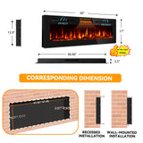 Tehanld 50 Inch Electric Fireplace in-Wall Recessed and Wall Mounted, Ultra-Thin Linear Fireplace Heater 750/1500W with Realistic Flame, Higher Temperatures & Lower Noise, Log Set & Crystal Options Tehanld