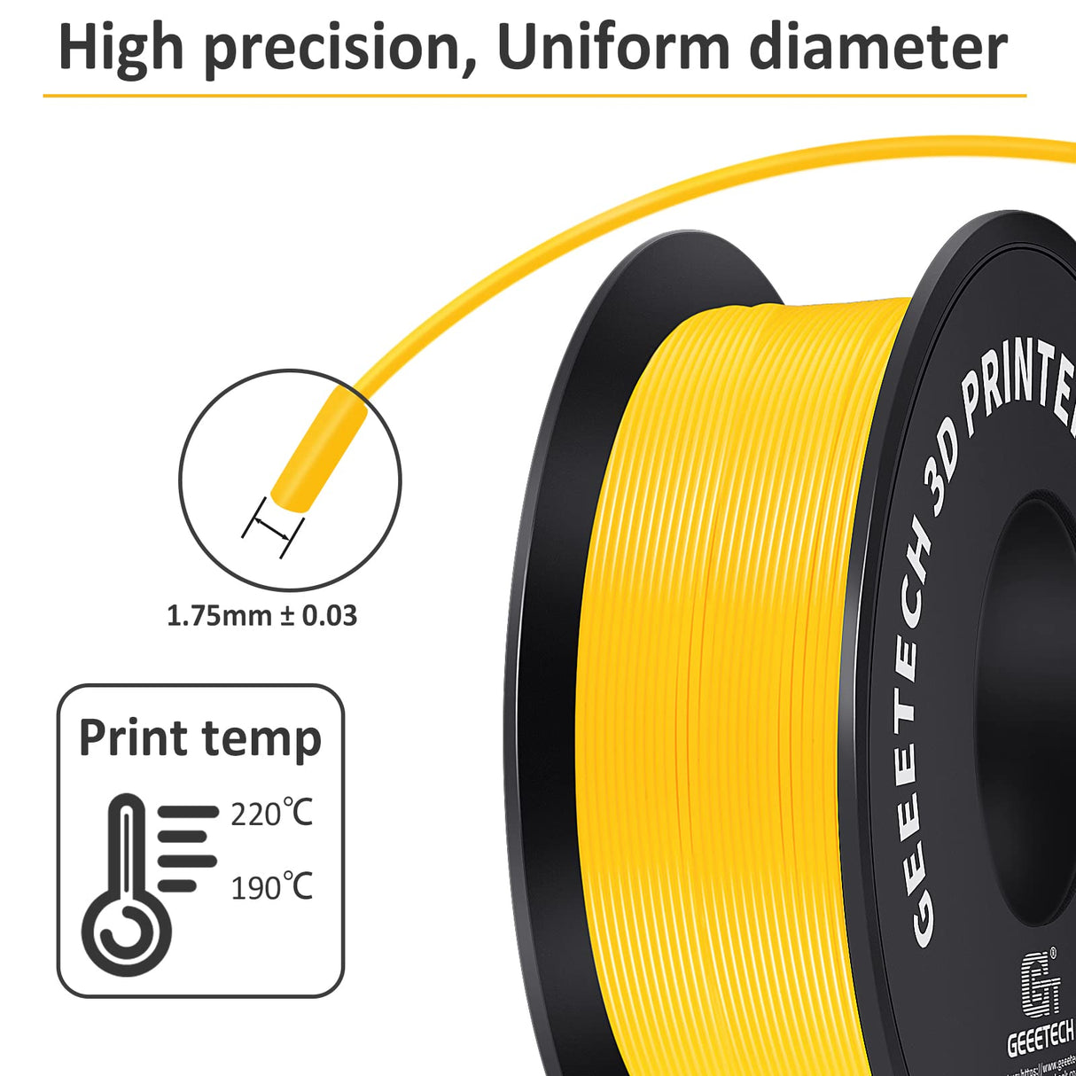 Geeetech Yellow PLA Filament 1.75mm, 3D Printer Filament Dimensional Accuracy +/- 0.03mm, Upgrade Tidy Winding Tangle-Free, 1kg Spool(2.2lbs) Fit Most FDM 3D Printers Geeetech