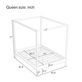 RuiSiSi Queen Canopy Bed, 4 Poster Queen Size Canopy Bed Frame, Solid Platform Bed with Wood Slats Support, No Box Spring Needed, Natural RuiSiSi