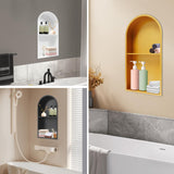 Stainless Steel Shower Niche 12" X 24", Recessed Wall Niche Arched for Shower Wall, No Tile Needed Bathroom Arched Niche Double Shelves Recessed Shower Shelf (Black) WPORDE