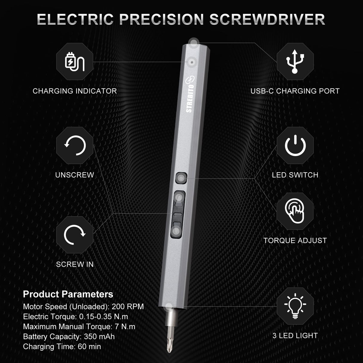 STREBITO Mini Electric Screwdriver Set 144-Piece Electric Precision Screwdriver, 3.7V Power Screwdriver Cordless, Rechargeable Small Electric Screwdriver Kit, PC Electronic Phone RC Drone Repair Tool STREBITO