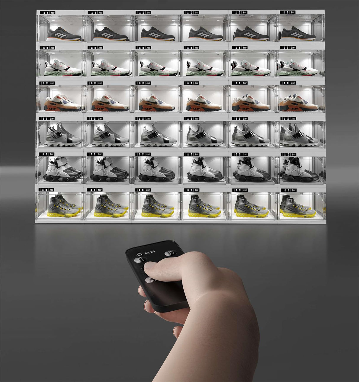 DGCZYXGL Clear Shoe Box with Smart Control Doors and LED Lights, Clear Shoe Storage Boxes Stackable, Sneaker Boxes, Shoe Display Case, Shoe Storage for Closet, Entryway (4 Pcs) DGCZYXGL