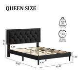 CXVX Queen Size Platform Bed Frame with Upholstered Velvet Button Tufted Headboard, Mattress Foundation with Wooden Slat Support, No Box Spring Needed, Easy Assembly, Noise Free, Black CXVX